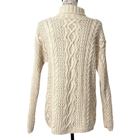 Vintage Yorkshire Knitting Cream Fisherman Cable Knit Sweater Turtleneck Size XL - Picture 3 of 7